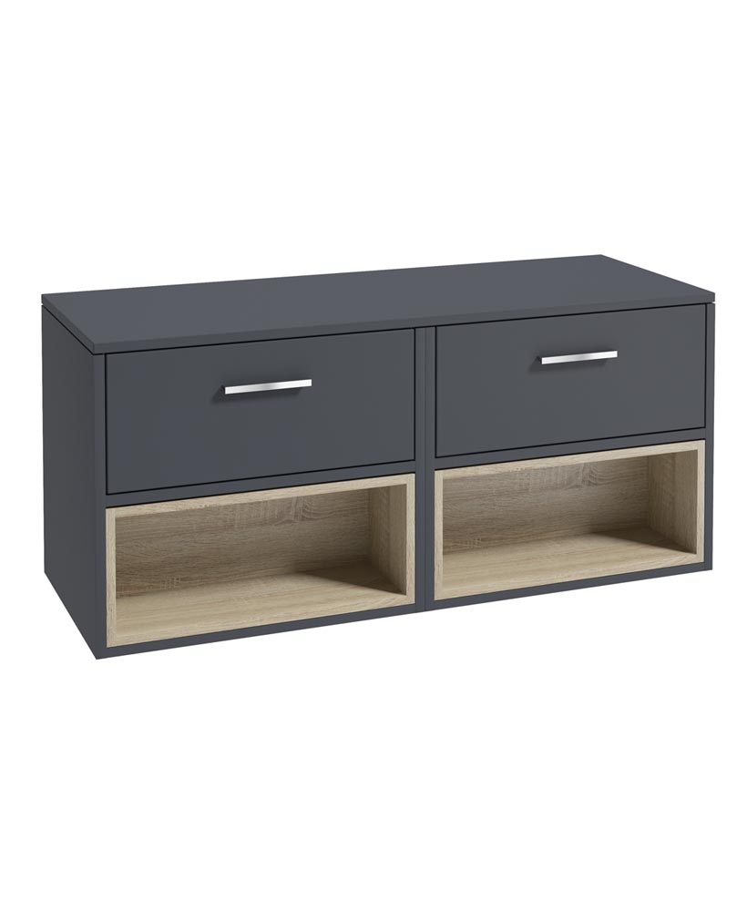 Malmo Wall Hung 120cm Two Drawer C/T Vanity Unit Matt Night Sky Blue-Chrome Handle