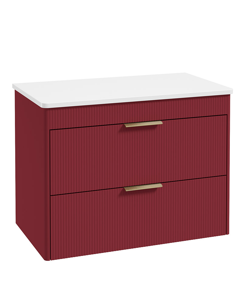 Reed Wall Hung 80cm Two Drawer Countertop Vanity Unit Ruby Fern - Brushed Gold Handles