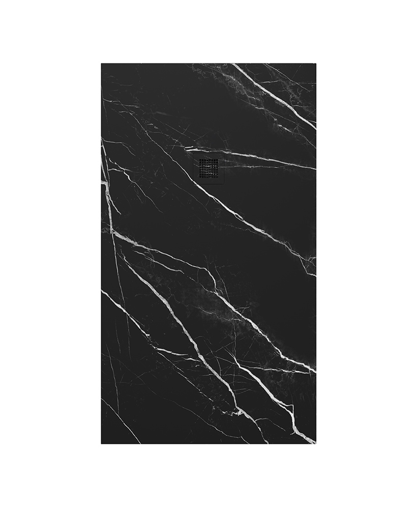 Unity Rectangle 1600x900mm Shower Tray Black Marble & Waste
