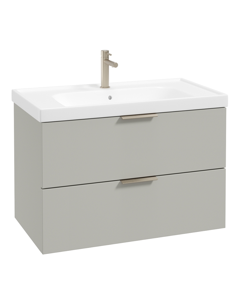 STOCKHOLM Wall Hung 80cm Two Drawer Vanity Unit Matt Arctic Grey-Brushed Nickel Handles