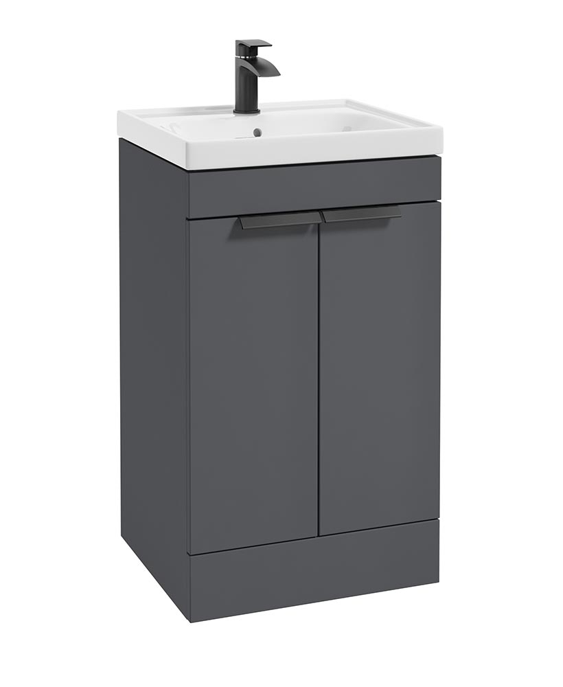 STOCKHOLM Floorstanding 50cm Two Door Vanity Unit Matt Midnight Grey-Matt Black Handles