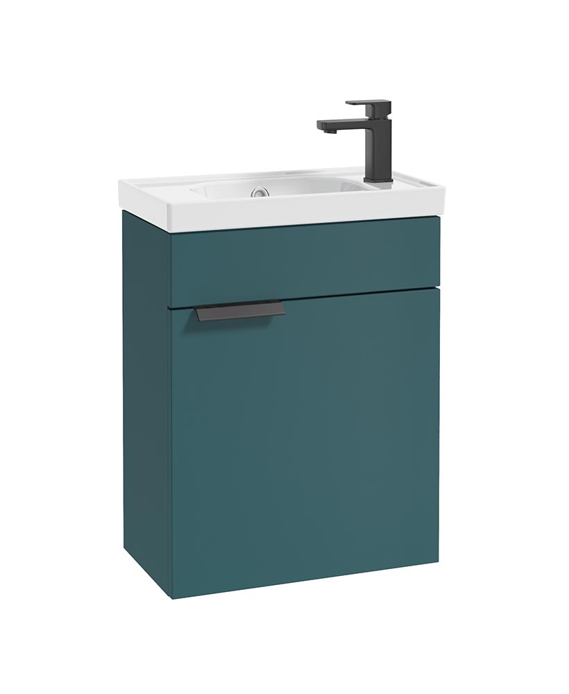 STOCKHOLM Wall Hung 50cm Single Door Cloakroom Vanity Unit Matt Ocean Blue-Matt Black Handle