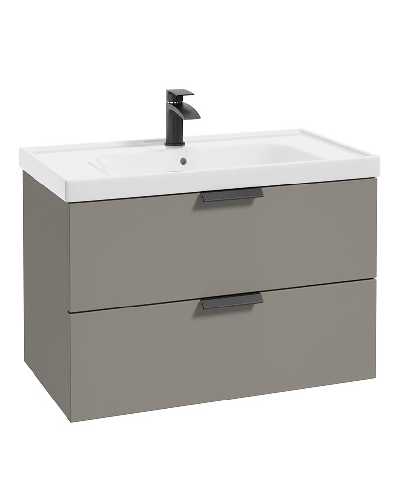STOCKHOLM Wall Hung 80cm Two Drawer Vanity Unit Matt Khaki-Matt Black Handles
