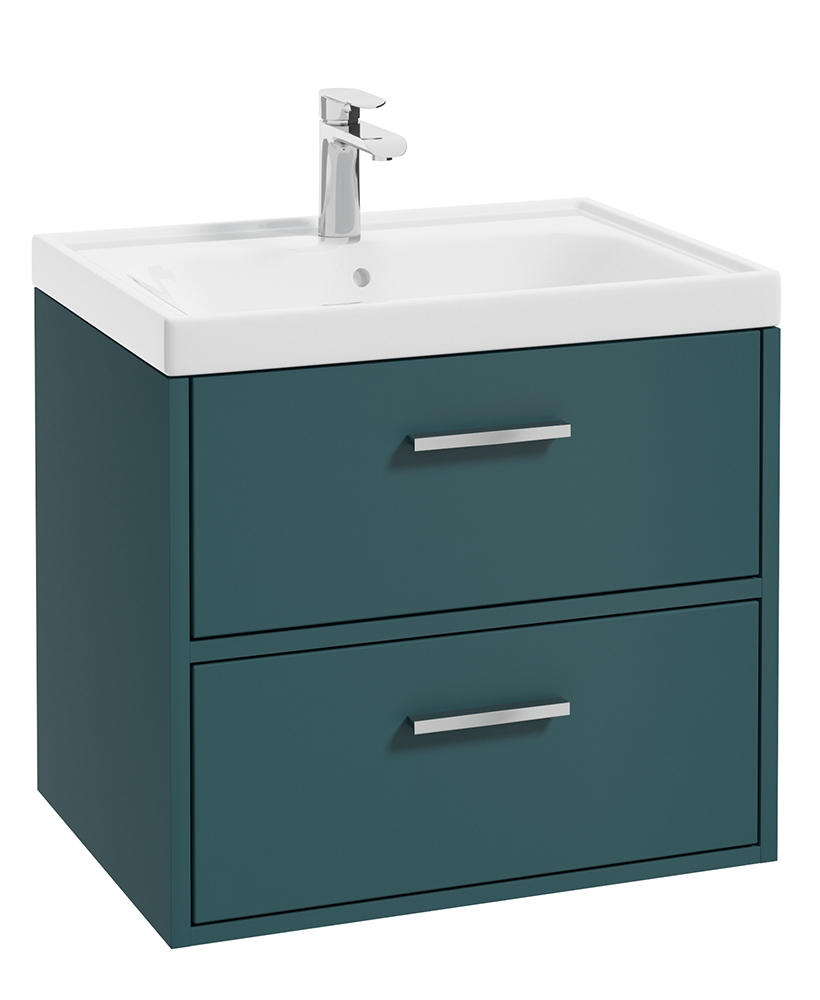 FINLAND Wall Hung 60cm Two Drawer Vanity Unit Matt Ocean Blue-Chrome Handles