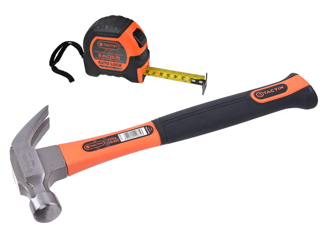 16oz Claw Hammer + 8m Tape Measure Tape Measure Auto-Lock