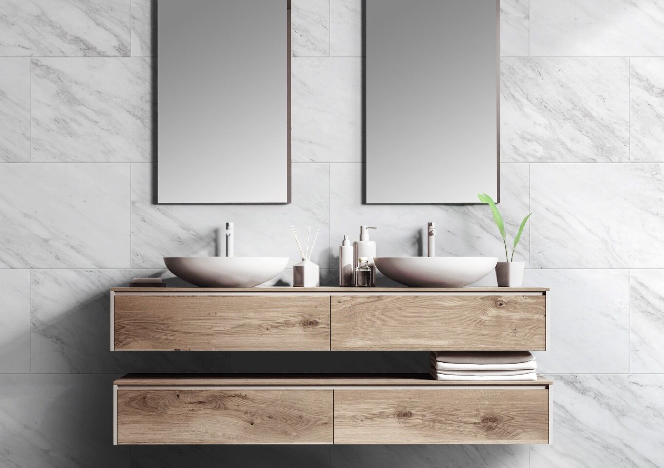 GX Composite Wall Tile White Marble - 30x60cm, 11 Panels per Box, 1.98m² Coverage