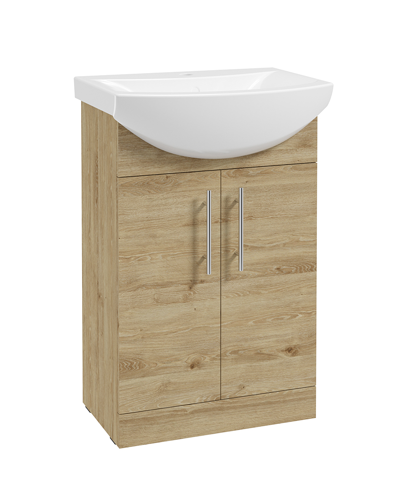 Strata Classic 550mm Floorstanding 2 Door Vanity Unit Oak Finish