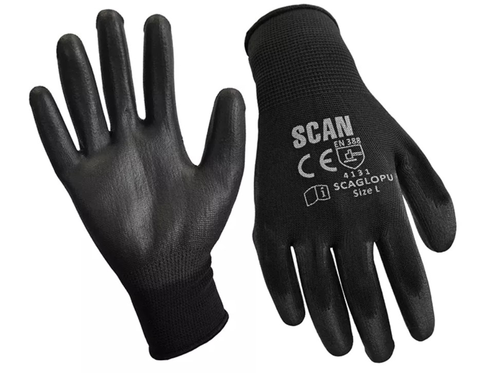 Scan Black Pu Coated Glove Size 9 (Pk 12)