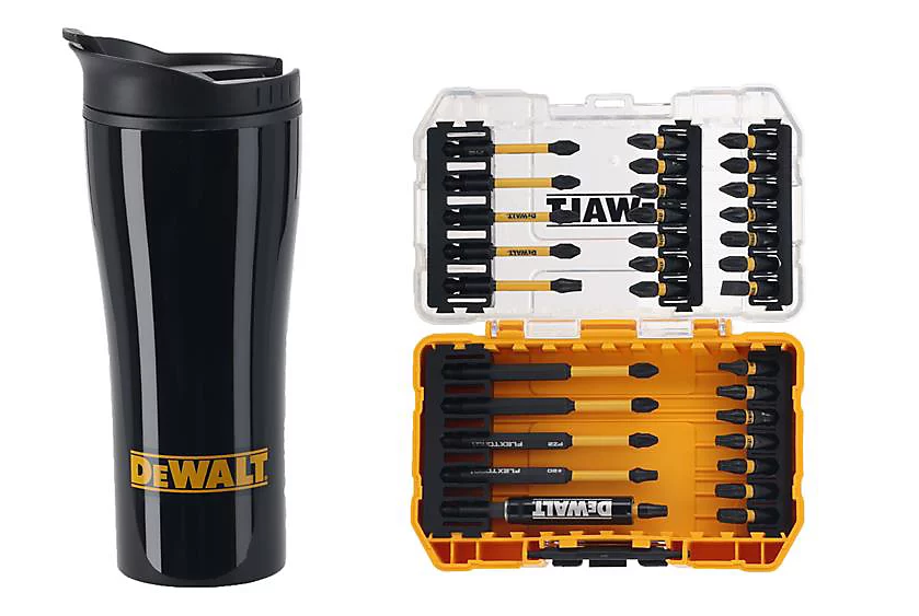 Dewalt 32 piece FlexTorq Bit Set and Travel mug