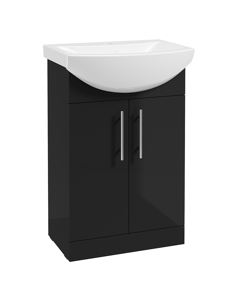 Strata Classic 550mm Floorstanding 2 Door Vanity Unit Gloss Black