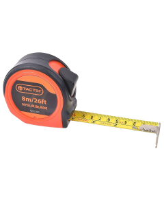 Tactix Tape Measure - Nyslik Blade Nylon Coated for Increased Blade Life - 8m (26 Ft.) x 25mm