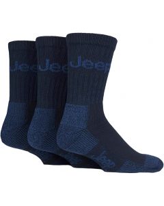 Mens Cushion Sole Jeep Terrain Safety Boot Socks - 6-11 Navy 3 Pack