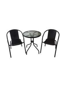 2-Seater Rattan Garden Furniture Balcony Bistro Set with Glass Table