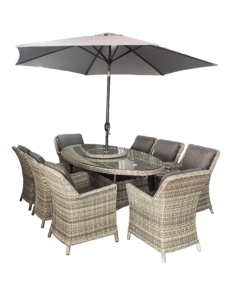 Somerset 8-Seater Rattan Garden Dining Set with Lazy Susan & 3m Parasol