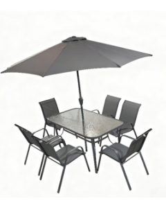 Steel Frame 8-Piece Garden Furniture Dining Set with Parasol