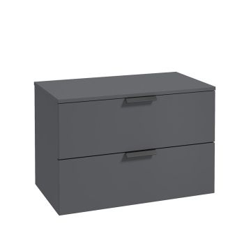 STOCKHOLM Wall Hung 80cm Two Drawer Unit Matt Midnight Grey