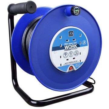 Heavy Duty Cable Reel + Cable Tidy 4 Skt 25m 13a 2.5mm2 Open Reel Blue