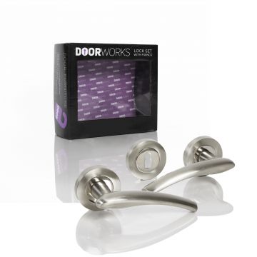 Door Works Carrick Curved Lever on Rose Door Handle Lockset – Chrome DZ D46