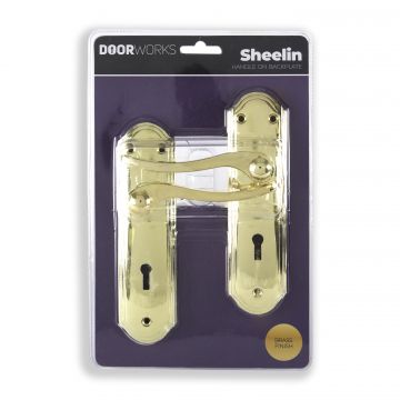 Door Works Sheelin Handle On Backplate Brass