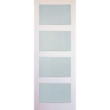 Indoors Kirkland Shaker 4 Panel Etched Glazed Door - White - 80 Inch x 34 Inch (2032mm x 864mm)