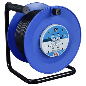 50m 4gang Open Reel Cable Reel Blue