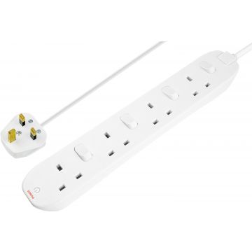 Masterplug 4 Socket 13 Amp Switch Extension Lead - 2m - White