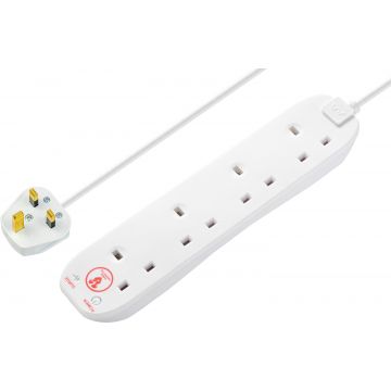 4 Socket Surge Protected Extension Lead White 2m 13 Amp