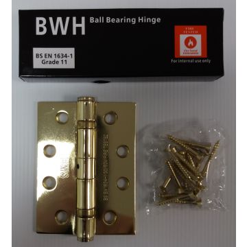 BWS 4" x 3 Polished Brass Ball Bearing Hinges En1935-11