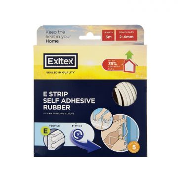 Exitex E Strip Self Adhesive Draught Excluder - 5m - White