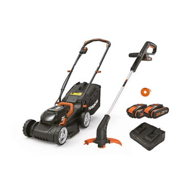 Worx Lawnmower with 2 X 20v Batteries & 20v Grass Trimmer Kit 
