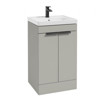 Stockholm 2 Door Floor Standing Vanity Unit - 50mm Arctic Grey Matt with Matt Black Handle - 50cm