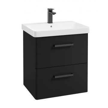 Kora Wall Hung 2 Drawer Unit  with Black Handles Matt Black  - 600mm 