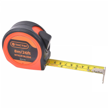 Tactix Tape Measure - Nyslik Blade Nylon Coated for Increased Blade Life - 8m (26 Ft.) x 25mm