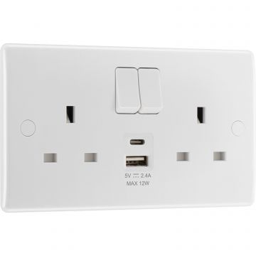 Bg Nexus White 13a 2g Usb Socket A+c 12w