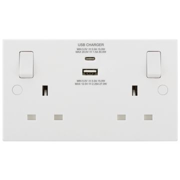 White Square 13a 13a 2g Sw Skt +usb Ac (30w)