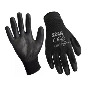 Scan Black Pu Coated Glove Size 9 (Pk 12)