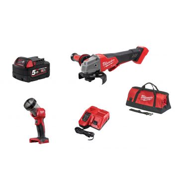 Milwaukee 18V Grinder Kit comes with Grinder, Cordless torch , 5AH Battery, Charger and Bag