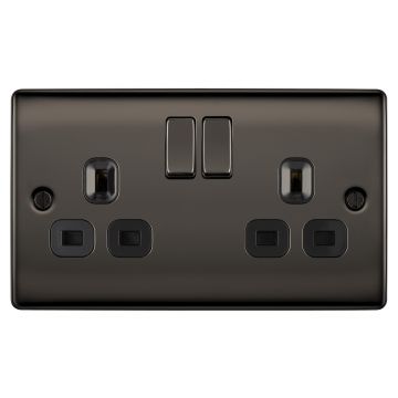 Black Nickel Double Switched 13a Power Socket