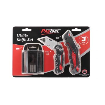 Protool Cutting Knife Set - 1 Folding Knife, 1 Safety Knife & 50 Blades