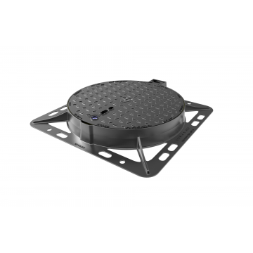 Round Manhole Cover 600diax100 D400 Square Frame Hinged, Polymer Seal En124 : 2015 Wrekin