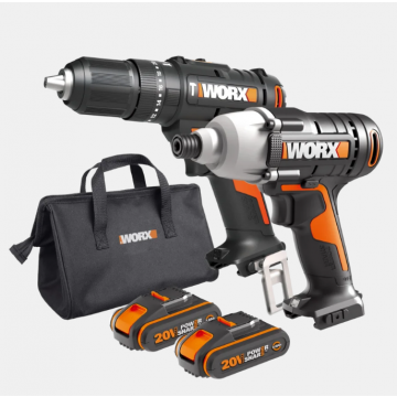 Worx 20v Combi Drill & Impact Driver Kit Combi Drill 13mm Chuck Driver 170 Nm 6.35mm Hex