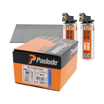 Paslode 38mm Angled Brad Nails for IM65A F16 (2000 Pack + 2 Fuel Cells) | 300271