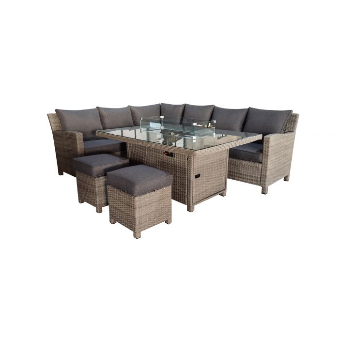 Verona Piece Corner Garden Furniture Set With Firepit Table